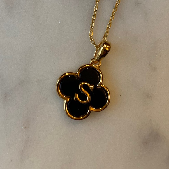Rachel Zoe NWT initial 'S' black onyx/gold necklace - Picture 3 of 4